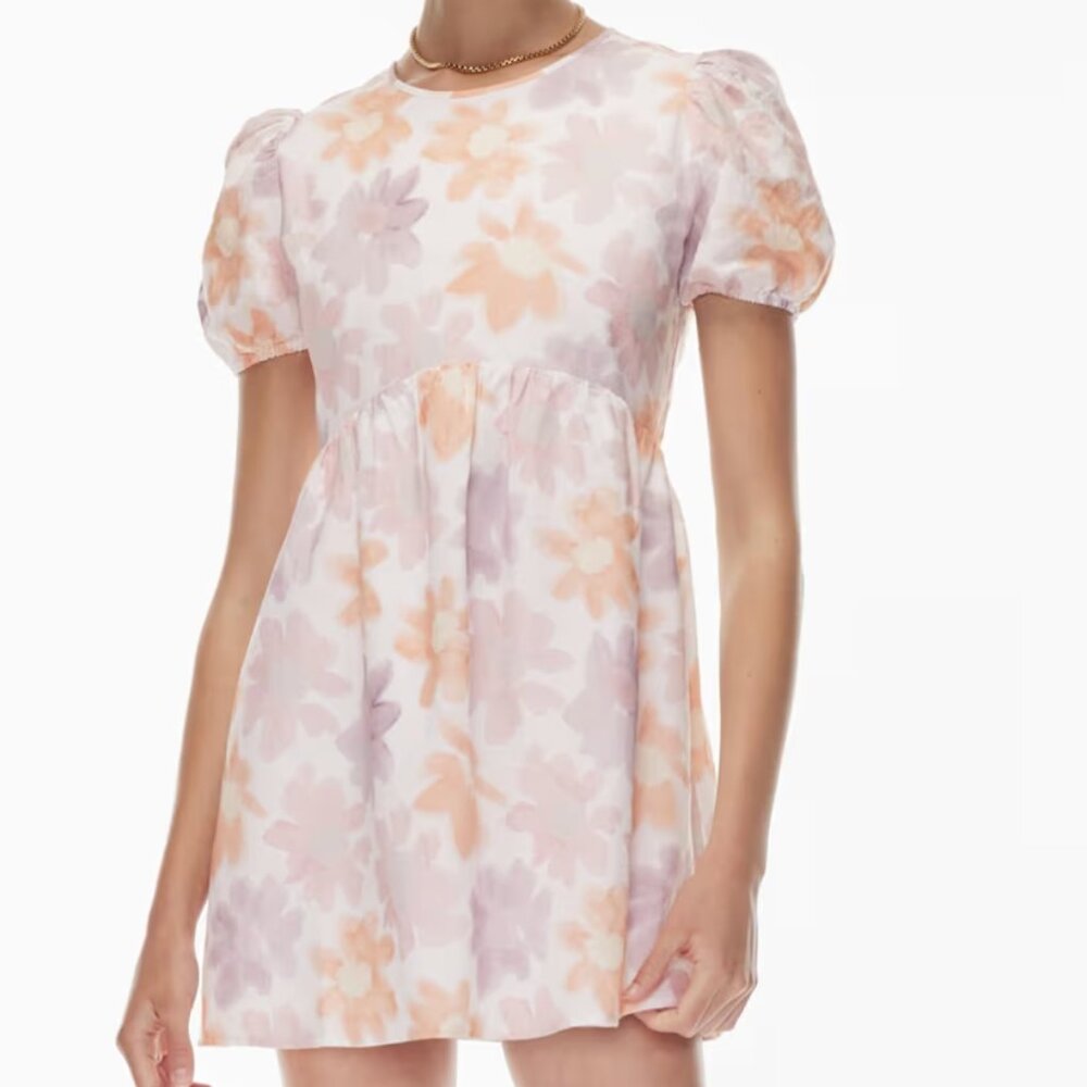 Aritzia Sunday Best Saida Floral Puff Sleeve Linen‎ Babydoll Mini Dress Size XXS